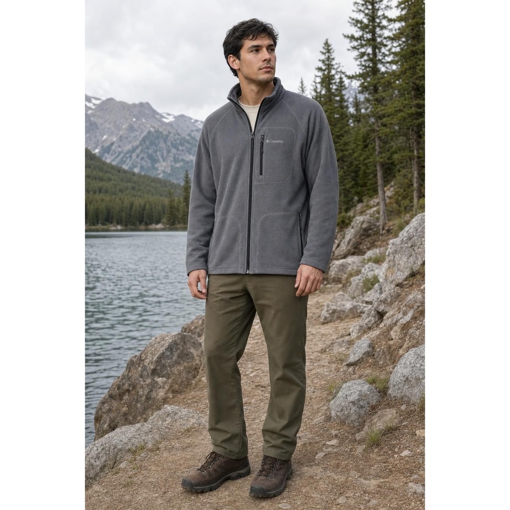 Columbia Fleece Jacket Men's L Gray Full Zip Stand Collar Hiking Trail Gorpcore